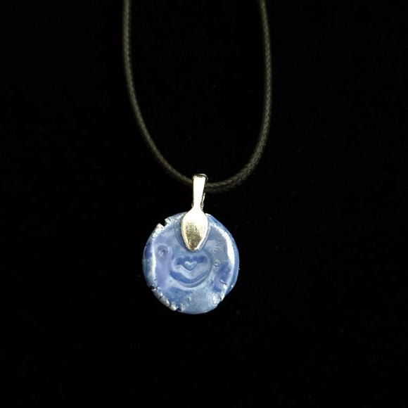 Handmade Ceramic Blue Fleur De Lis Cross Pendant Necklace - Picture 8 of 14